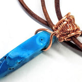 Wire Wrapped Pointed Turquoise Agate Leather Necklace for Him and Her from Alexa Martha Designs