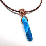 Wire Wrapped Pointed Turquoise Agate Leather Necklace for Him and Her from Alexa Martha Designs