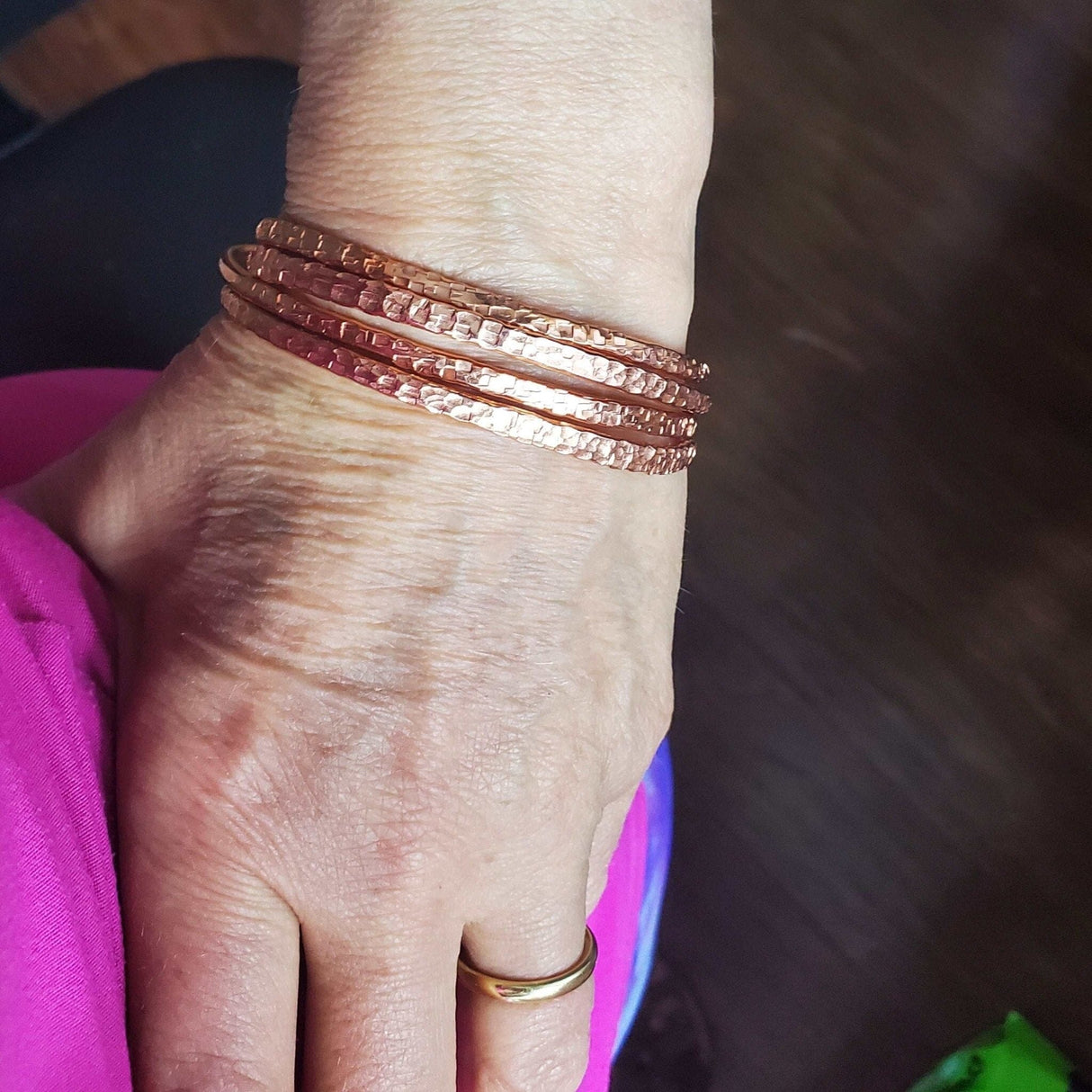2 Piece Handmade Interlocking Full Overlap Copper Bangle Set from Alexa Martha Designs