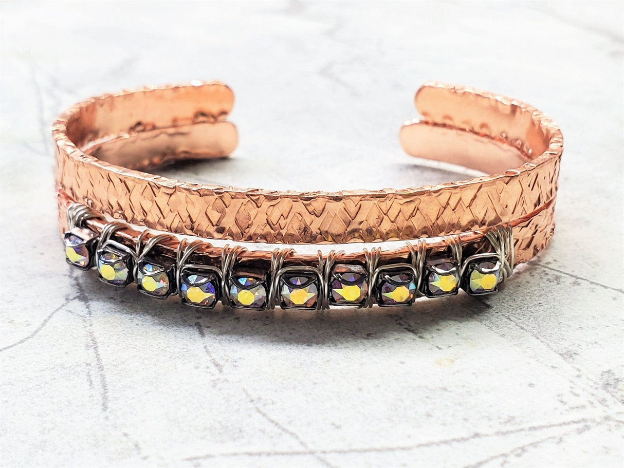 Set of Glamorously Wrapped Hammered Rhinestone Crystal Bling Bangles from Alexa Martha Designs