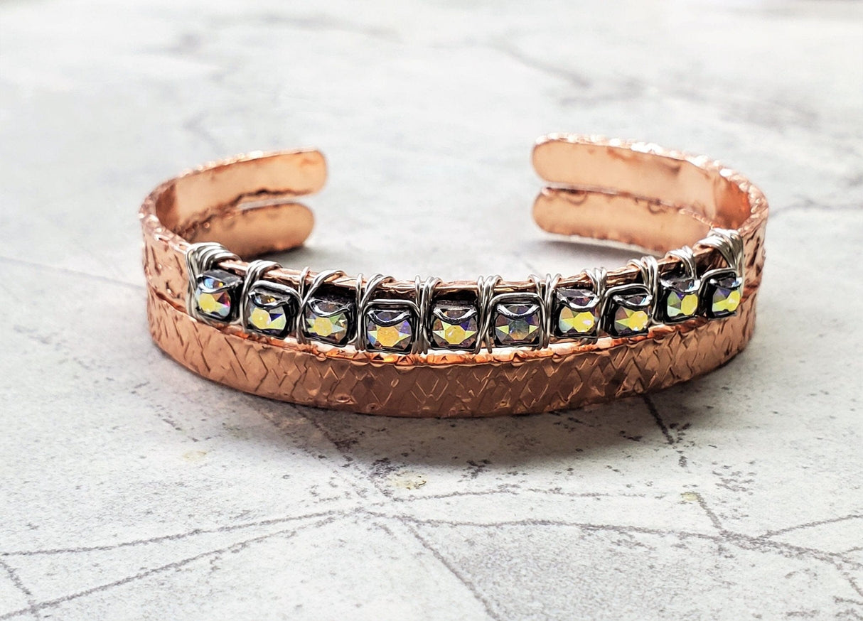 Set of Glamorously Wrapped Hammered Rhinestone Crystal Bling Bangles from Alexa Martha Designs