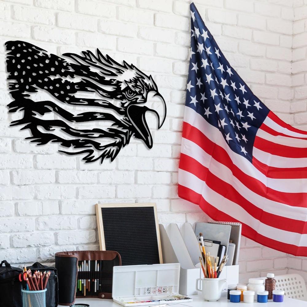 American Bald Eagle Wall Art with Distressed US Flag-Indepence Day Gift from VITAHOME DESIGN LLC