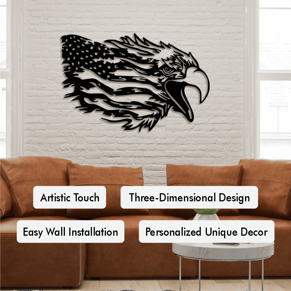 American Bald Eagle Wall Art with Distressed US Flag-Indepence Day Gift from VITAHOME DESIGN LLC