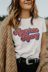 American Honey Distressed Graphic Tee - White from MsDressly