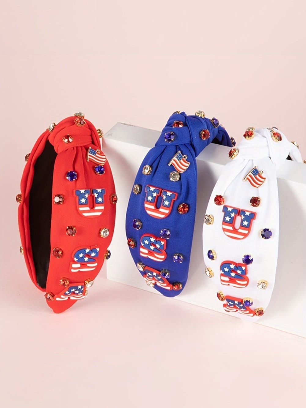 American Pride Gemstone Embellished Wide Knot Headband from MsDressly