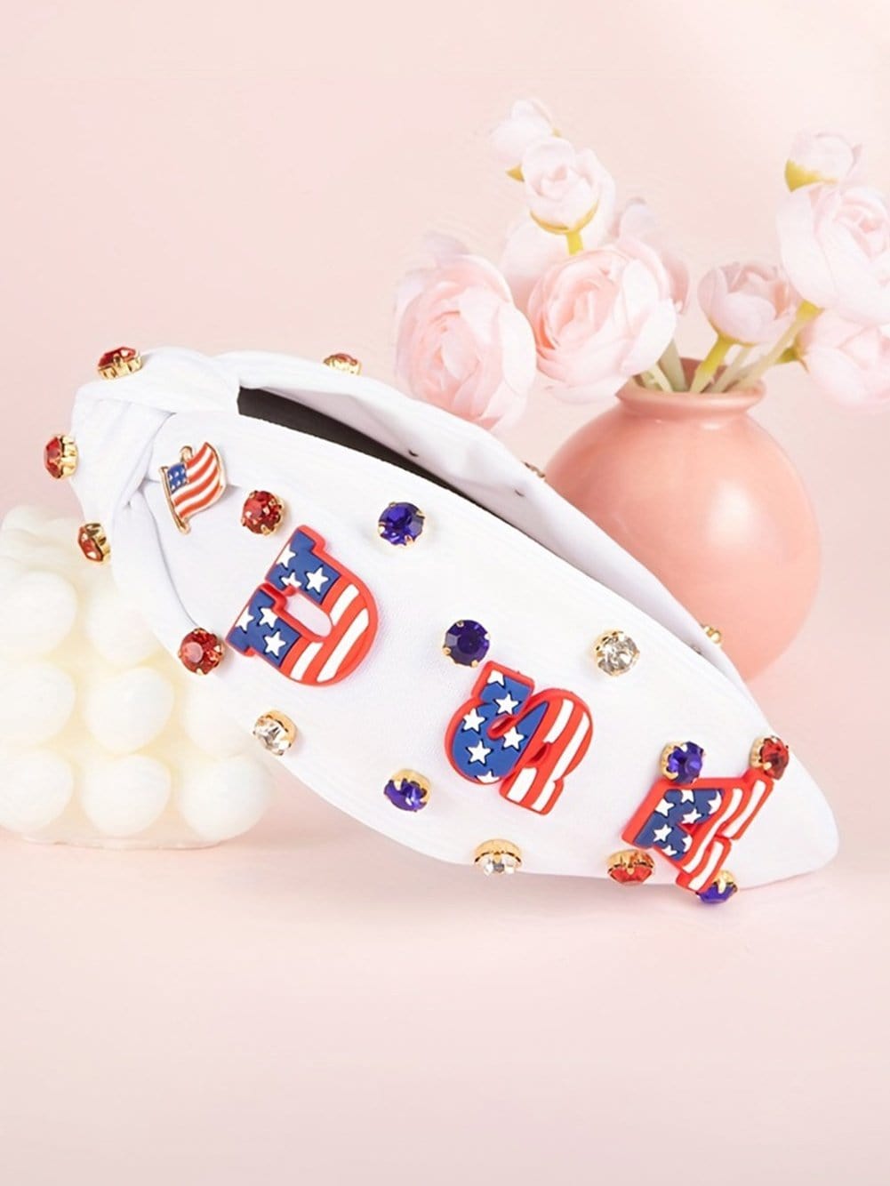 American Pride Gemstone Embellished Wide Knot Headband from MsDressly