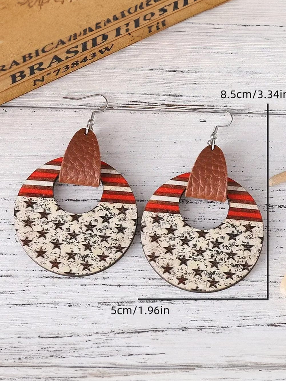 American Pride Round Wooden Flag Print Dangle Earrings from MsDressly