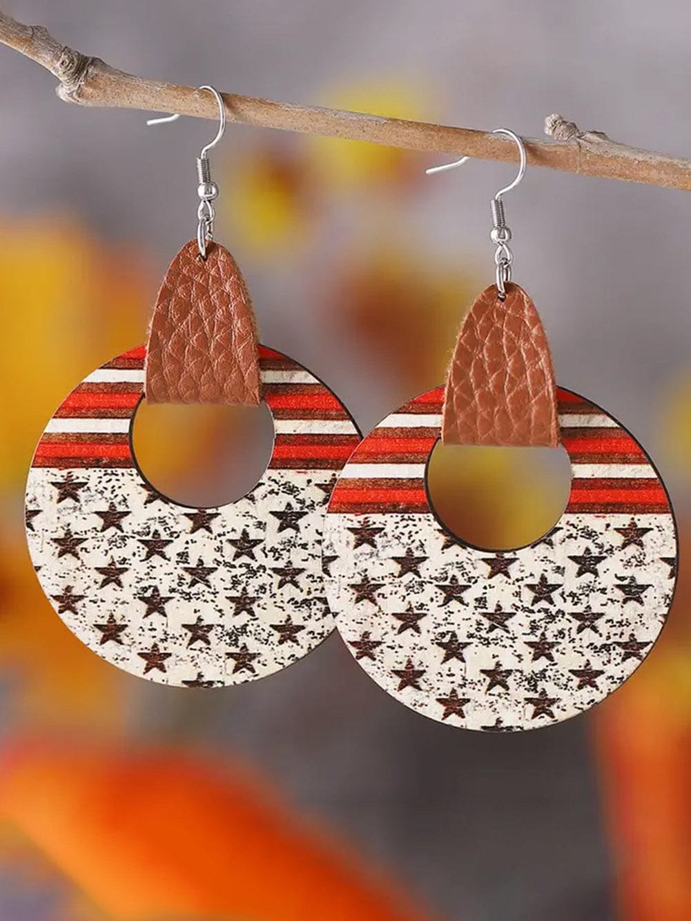American Pride Round Wooden Flag Print Dangle Earrings from MsDressly