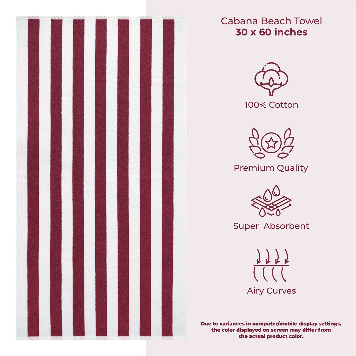 Cabana Striped Oversized Premium Cotton Beach Towel 30x60" - 32 Set Case Pack From American Soft Linen