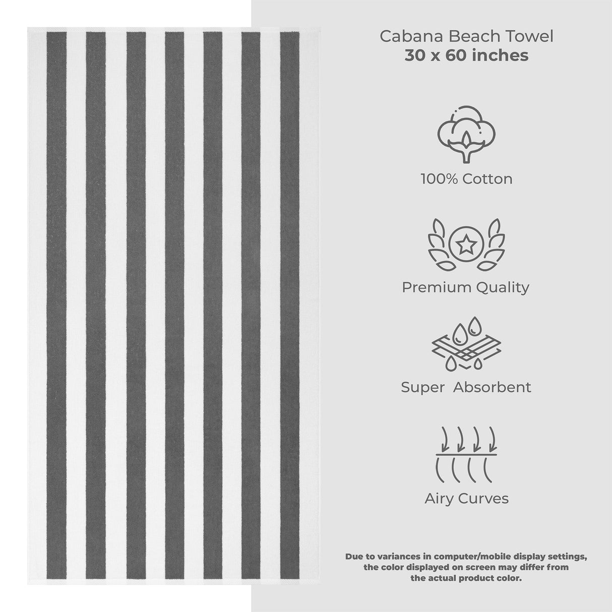 Cabana Striped Oversized Premium Cotton Beach Towel 30x60" - 32 Set Case Pack From American Soft Linen