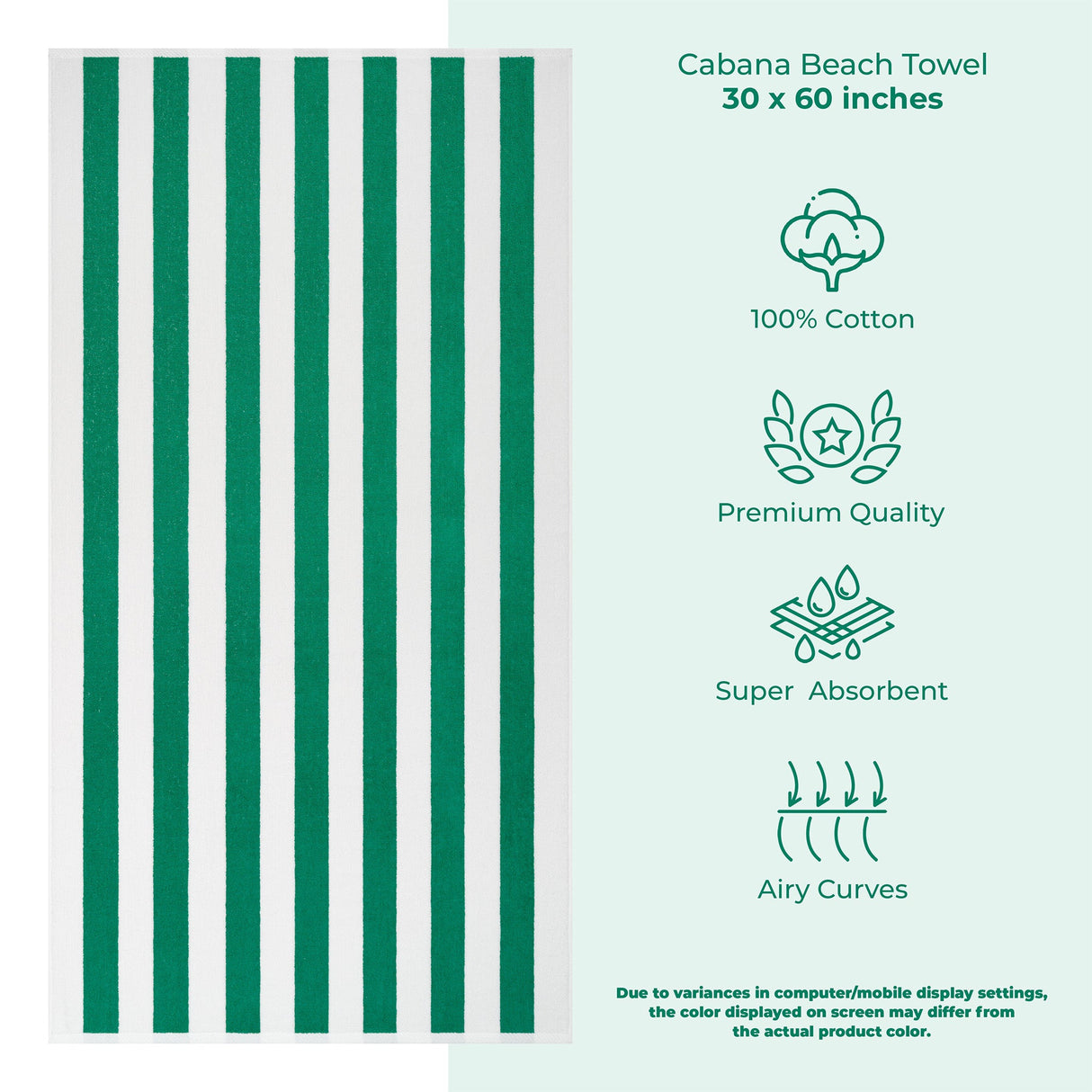 Cabana Striped Oversized Premium Cotton Beach Towel 30x60" - 32 Set Case Pack From American Soft Linen