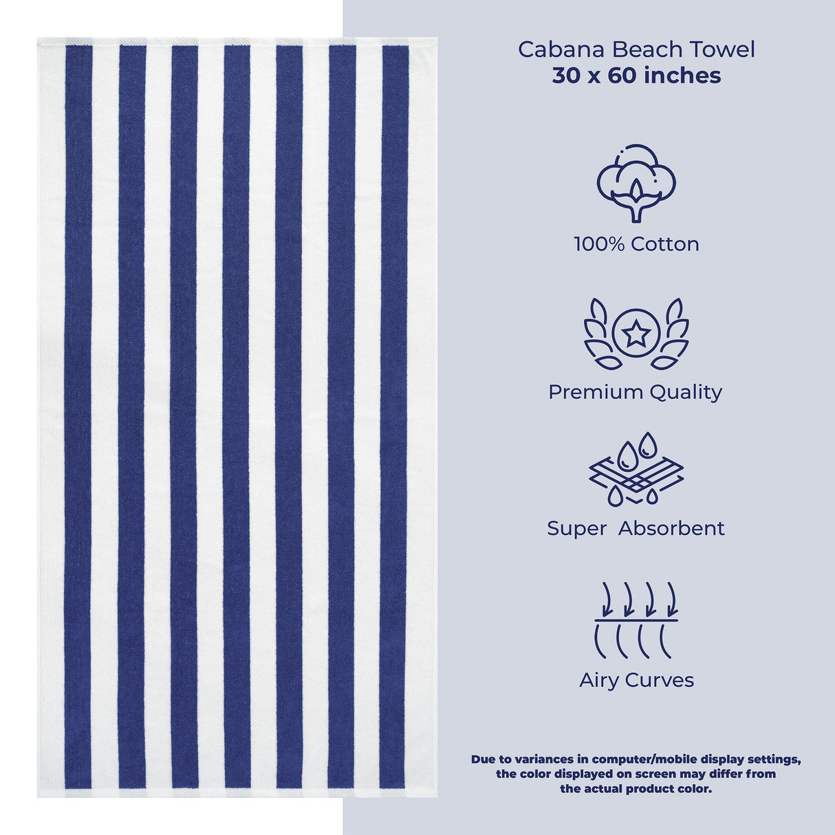 Cabana Striped Oversized Premium Cotton Beach Towel 30x60" - 32 Set Case Pack From American Soft Linen