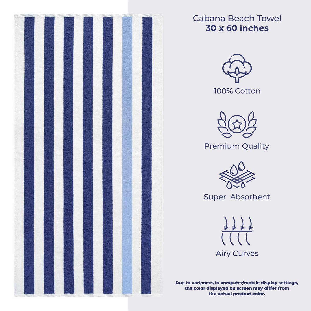 Cabana Striped Oversized Premium Cotton Beach Towel 30x60" - 32 Set Case Pack From American Soft Linen