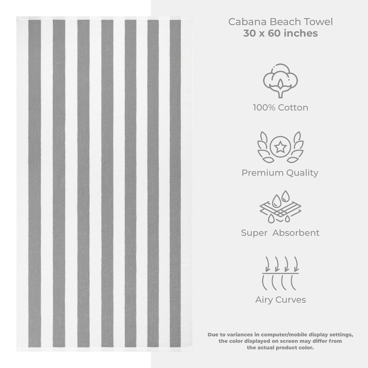 Cabana Striped Oversized Premium Cotton Beach Towel 30x60" - 32 Set Case Pack From American Soft Linen