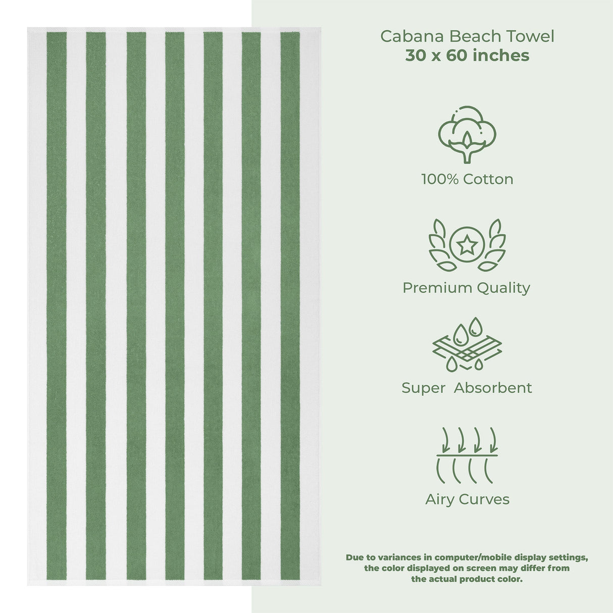 Cabana Striped Oversized Premium Cotton Beach Towel 30x60" - 32 Set Case Pack From American Soft Linen