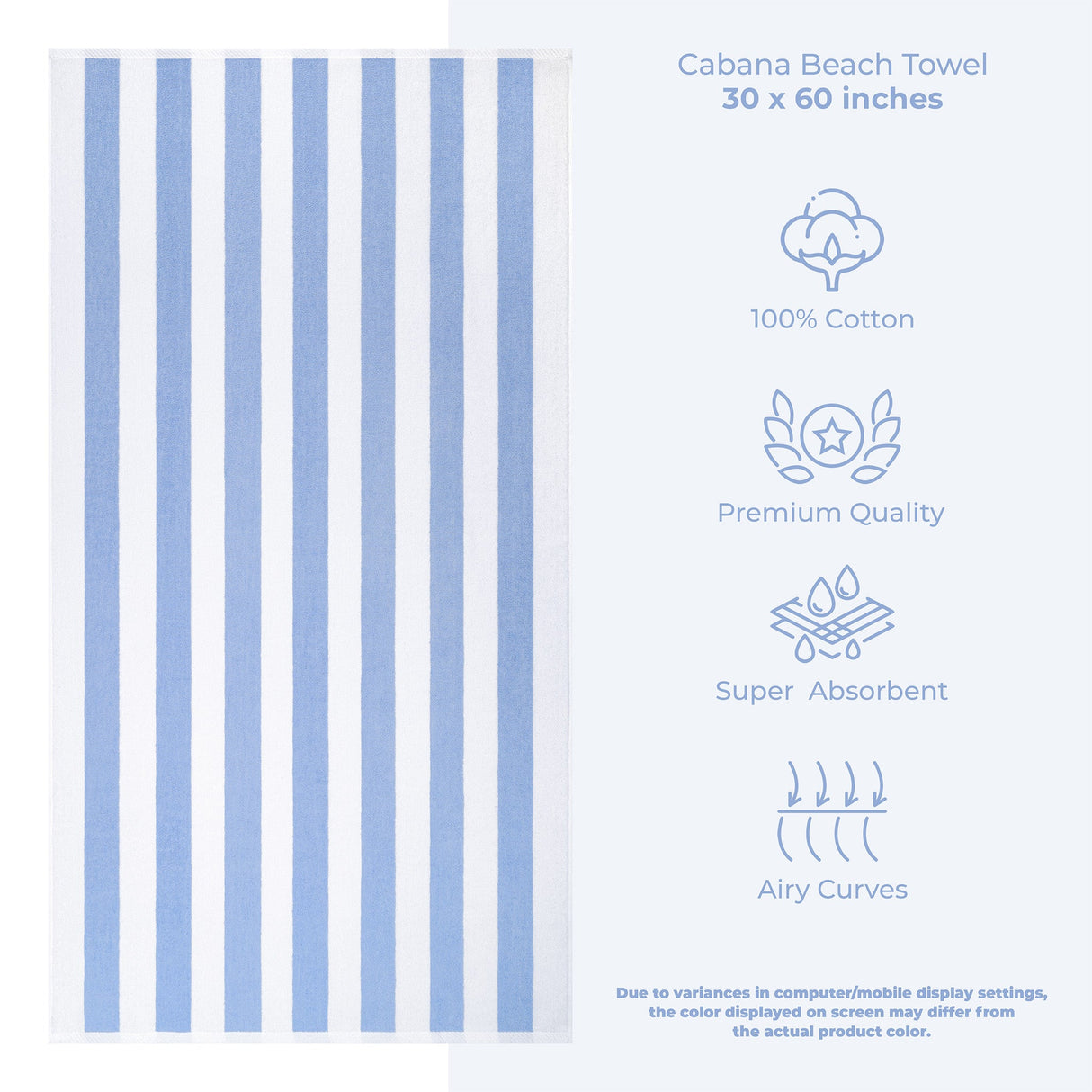 Cabana Striped Oversized Premium Cotton Beach Towel 30x60" - 32 Set Case Pack From American Soft Linen
