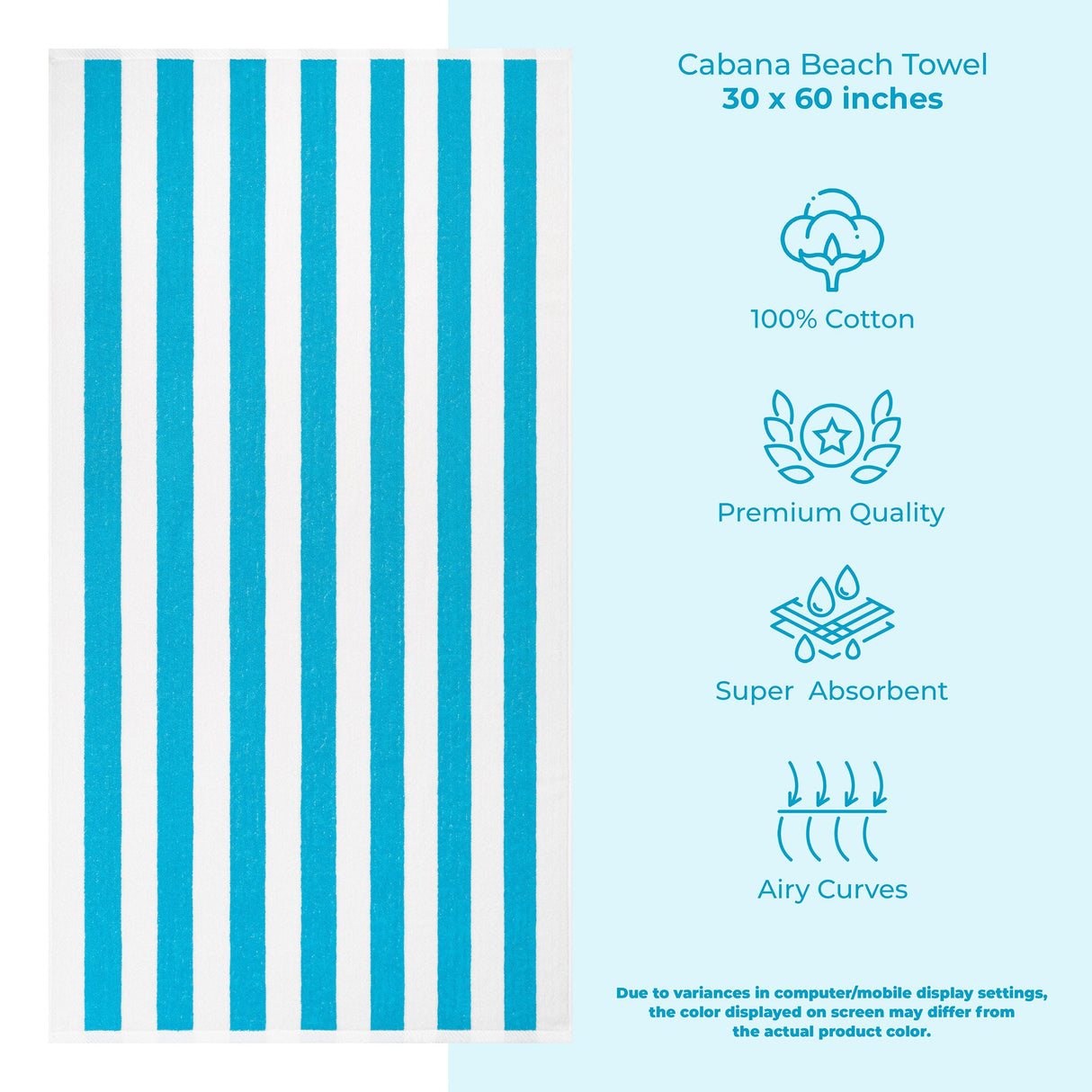 Cabana Striped Oversized Premium Cotton Beach Towel 30x60" - 32 Set Case Pack From American Soft Linen