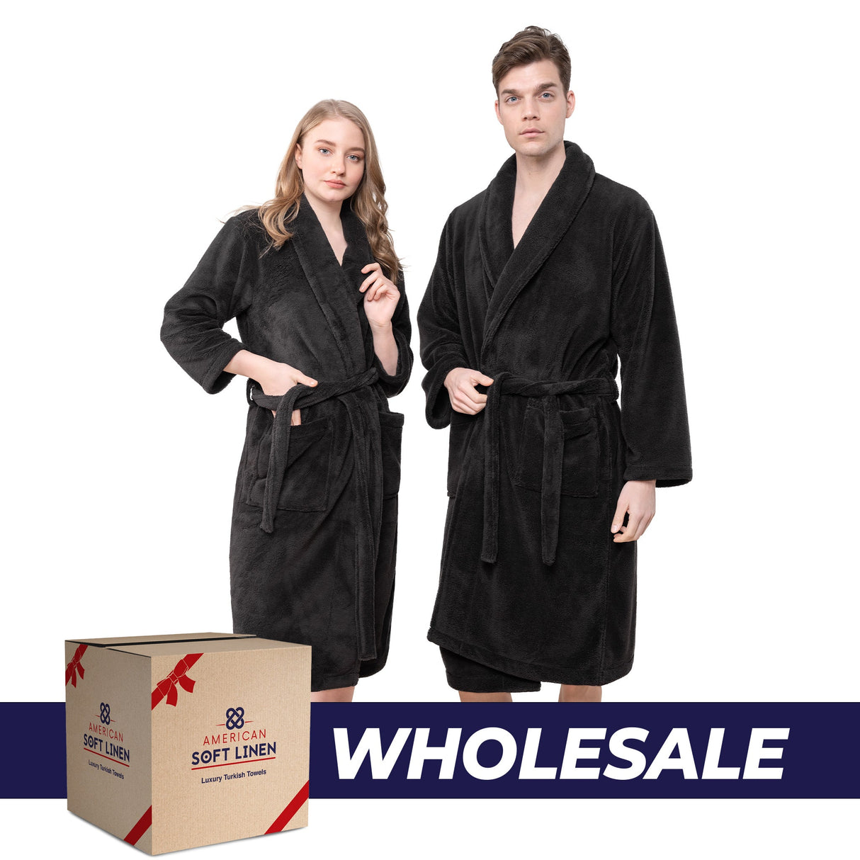 American Soft Linen Unisex Fleece Bathrobe, Super Soft, Absorbent and Fluffy - Wholesale From American Soft Linen