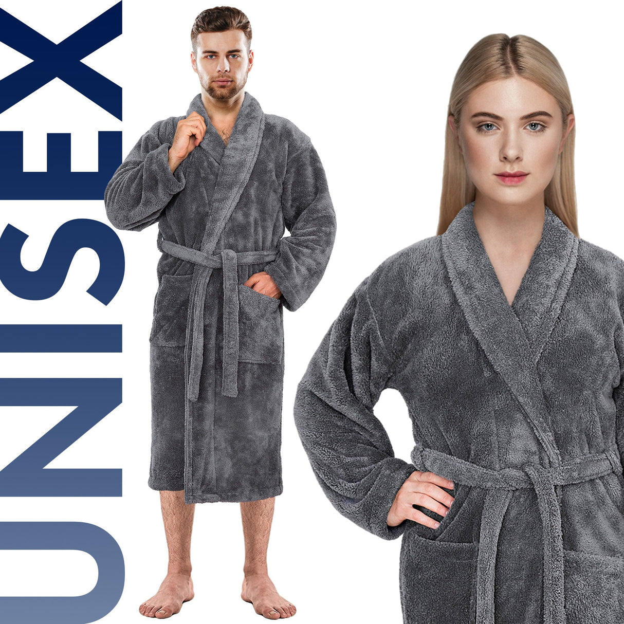 American Soft Linen Unisex Fleece Bathrobe, Super Soft, Absorbent and Fluffy - Wholesale From American Soft Linen