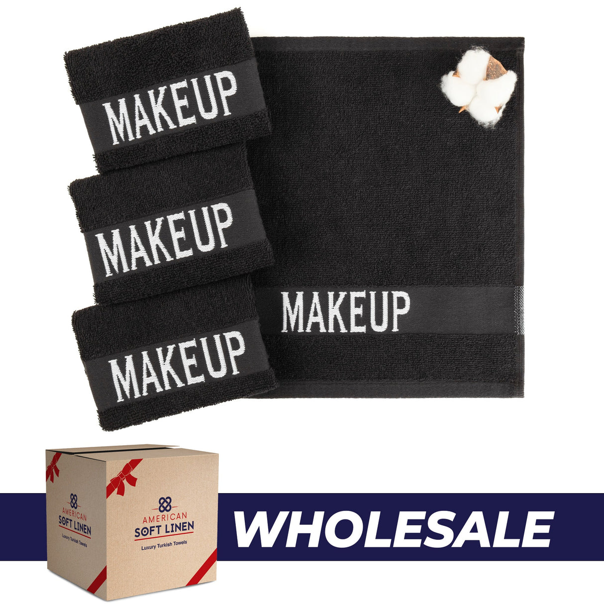American Soft Linen, Makeup Remover Face Cloth, 100% Cotton Makeup Towels, 4 Packed Face Towels, 12x12 inches, Black - 100 Set Case Pack From American Soft Linen