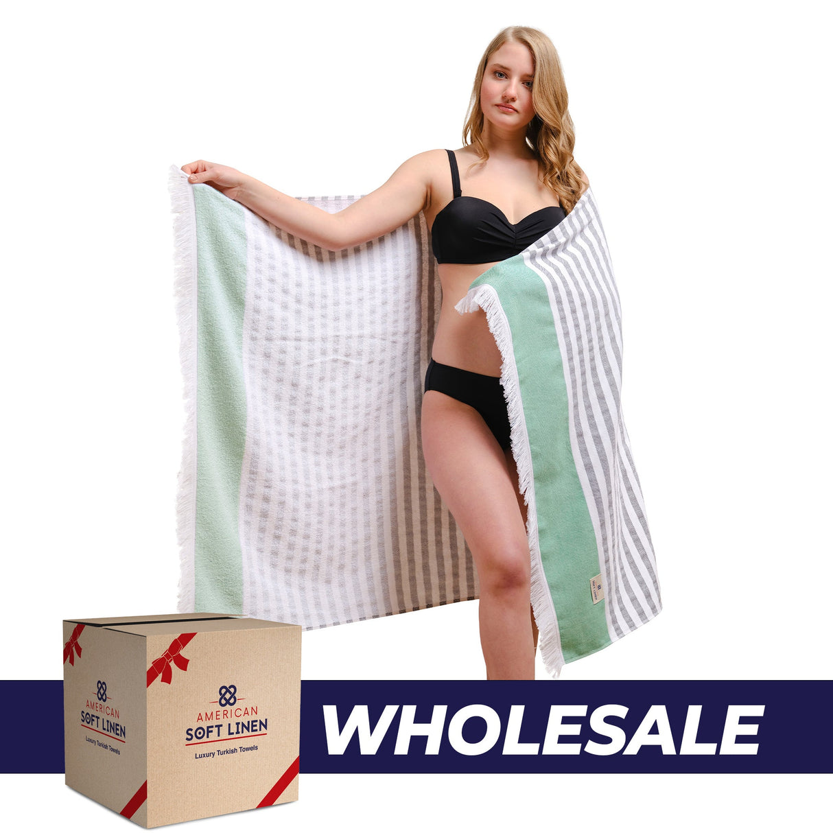 Mediterranean 100% Cotton Turkish Peshtemals, 35" x 60",  Modern & Traditional Turkish Towels - 44 Set Case Pack From American Soft Linen