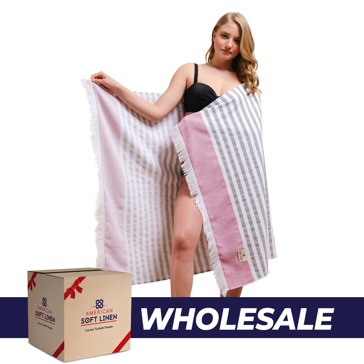 Mediterranean 100% Cotton Turkish Peshtemals, 35" x 60",  Modern & Traditional Turkish Towels - 44 Set Case Pack From American Soft Linen