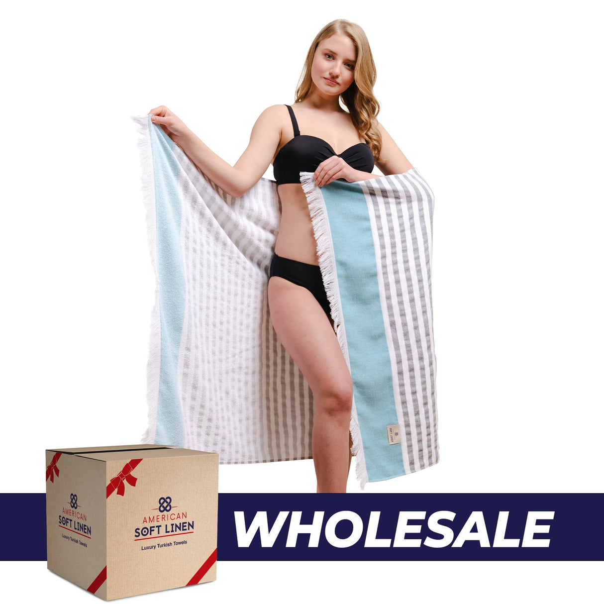 Mediterranean 100% Cotton Turkish Peshtemals, 35" x 60",  Modern & Traditional Turkish Towels - 44 Set Case Pack From American Soft Linen