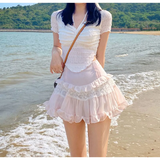 Angelic Lace Ruffle Mini Skirt from Kawaii Stop