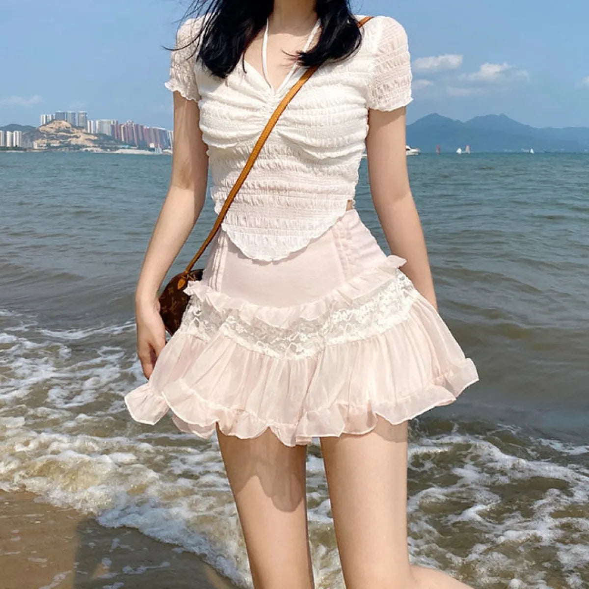 Angelic Lace Ruffle Mini Skirt from Kawaii Stop