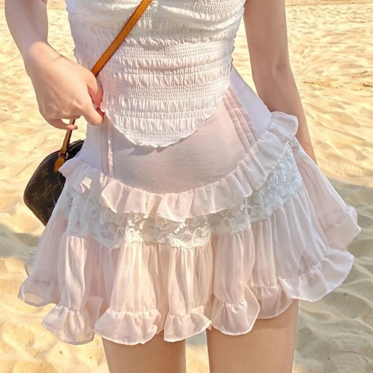 Angelic Lace Ruffle Mini Skirt from Kawaii Stop