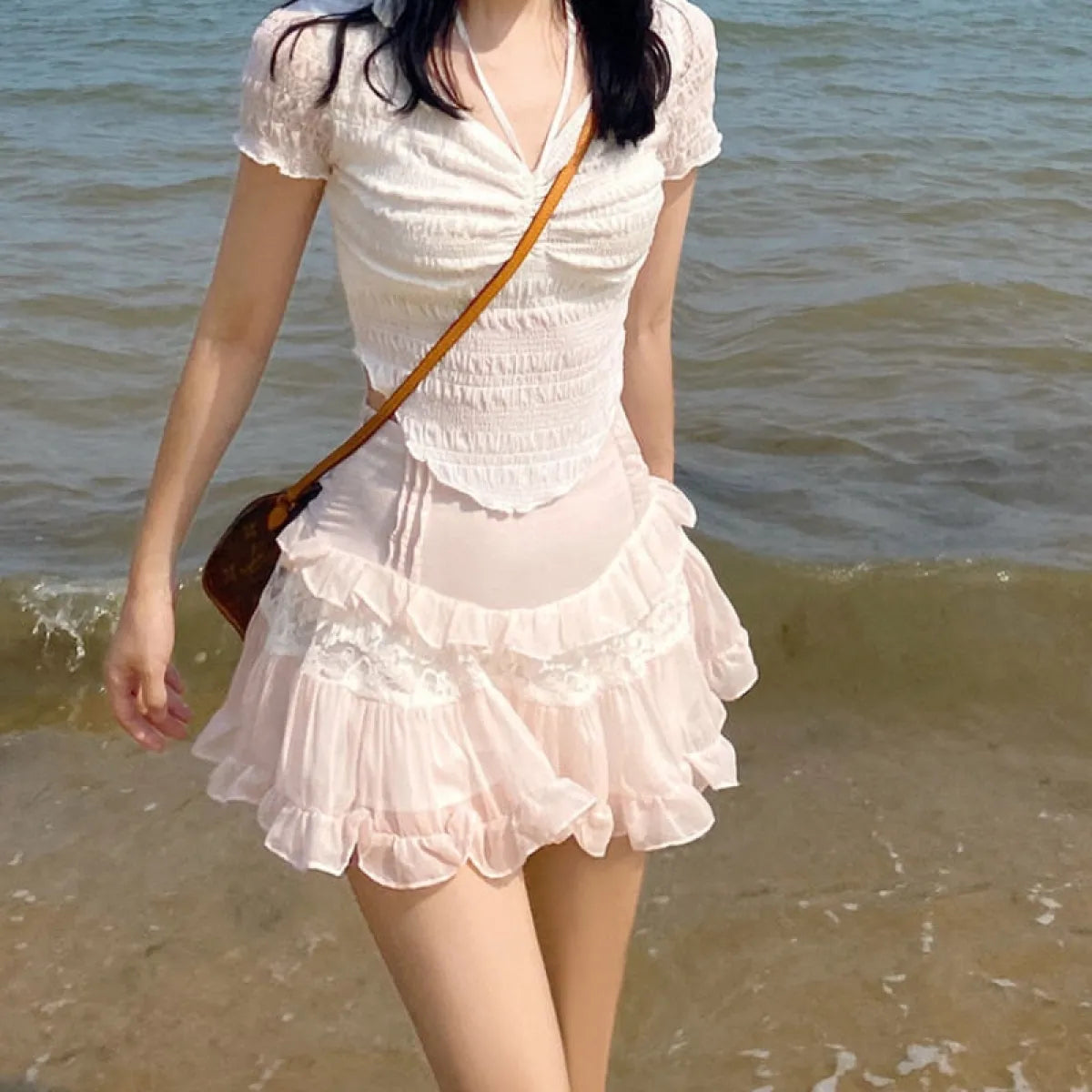 Angelic Lace Ruffle Mini Skirt from Kawaii Stop