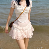 Angelic Lace Ruffle Mini Skirt from Kawaii Stop