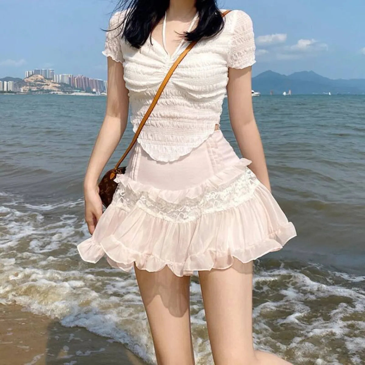 Angelic Lace Ruffle Mini Skirt from Kawaii Stop