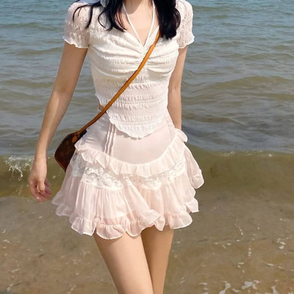 Angelic Lace Ruffle Mini Skirt from Kawaii Stop