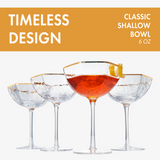 Vintage Crystal Champagne Coupe Gold Rim Hexagonal Angled Glasses | Set of 4 | 6 oz, Art Deco Rim Classic Cocktail Glassware - Martini, Cosmopolitan, Sidecar, Daiquiri | 1920s Style Saucer Goblets from The Wine Savant