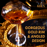Vintage Crystal Champagne Coupe Gold Rim Hexagonal Angled Glasses | Set of 4 | 6 oz, Art Deco Rim Classic Cocktail Glassware - Martini, Cosmopolitan, Sidecar, Daiquiri | 1920s Style Saucer Goblets from The Wine Savant