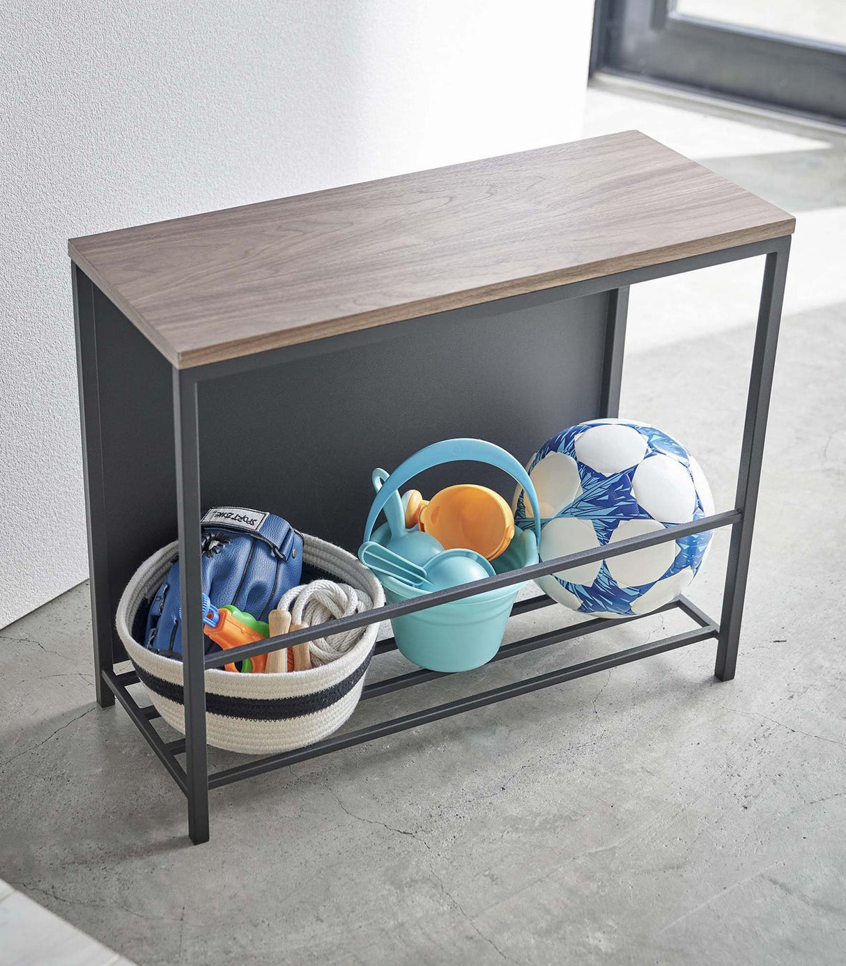 Entryway Storage Organizer & Bench (18" H)  - Steel + Wood from Yamazaki Home