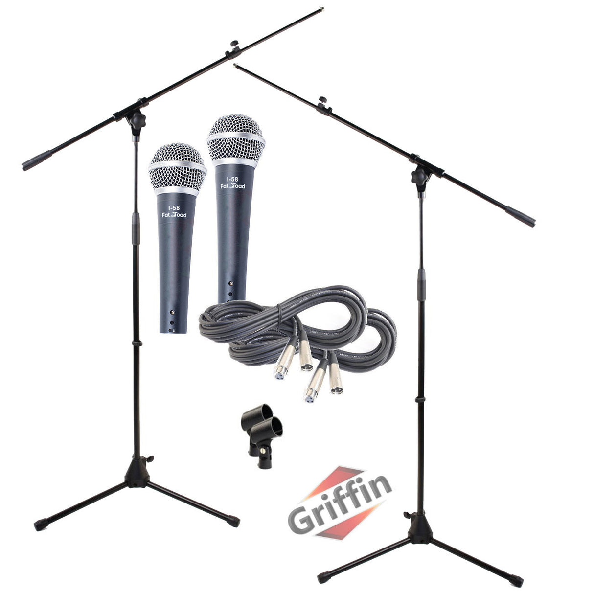 GRIFFIN Microphone Boom Stand, Cardioid Dynamic Mic, XLR Cable, & Clip (Pack of 2) - Telescoping Arm from GeekStands