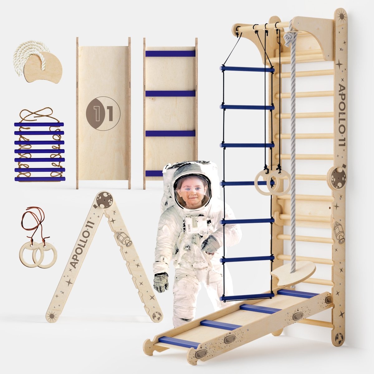 Apollo Swedish Wall / Climbing ladder for Little Austronauts + Moon swing Set + Slide Board from Goodevas