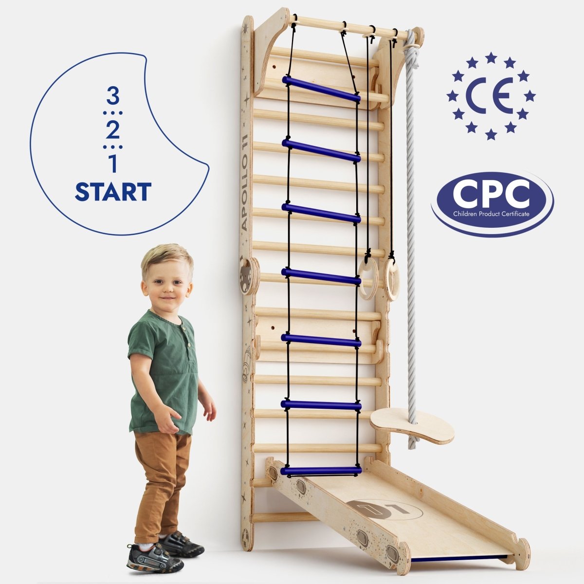 Apollo Swedish Wall / Climbing ladder for Little Austronauts + Moon swing Set + Slide Board from Goodevas