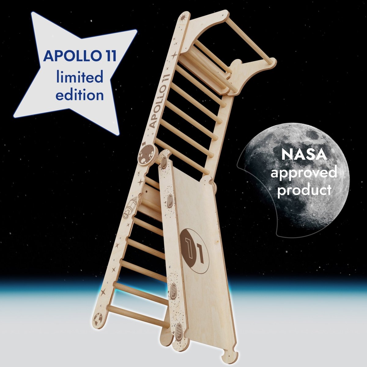 Apollo Swedish Wall / Climbing ladder for Little Austronauts + Moon swing Set + Slide Board from Goodevas