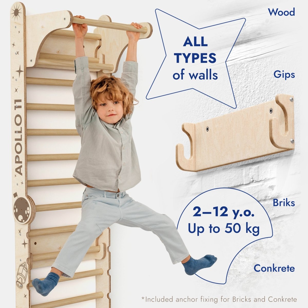 Apollo Swedish Wall / Climbing ladder for Little Austronauts + Moon swing Set + Slide Board from Goodevas