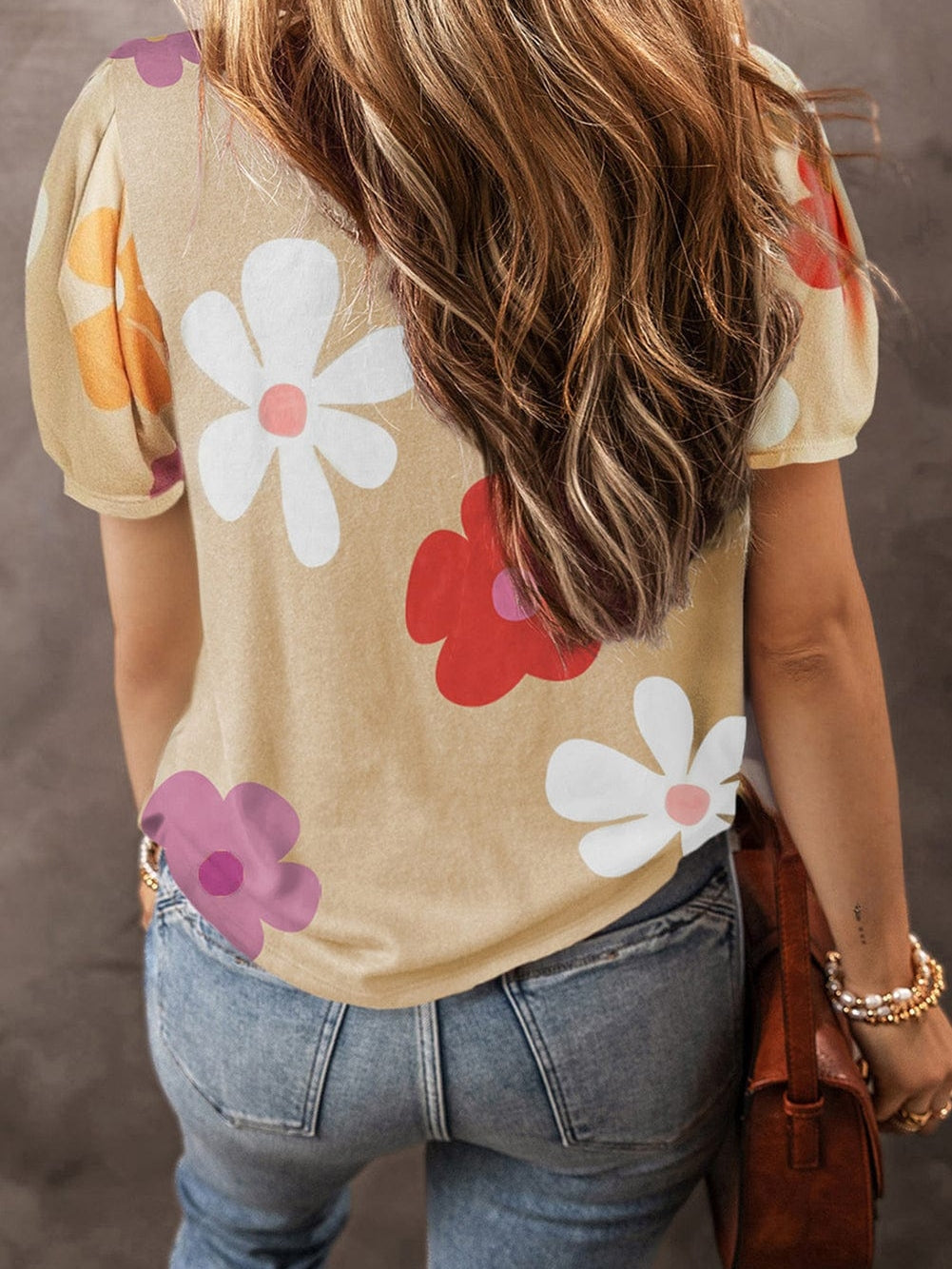 70s Style Floral Bubble Sleeve Top from MsDressly