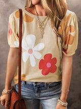 70s Style Floral Bubble Sleeve Top from MsDressly