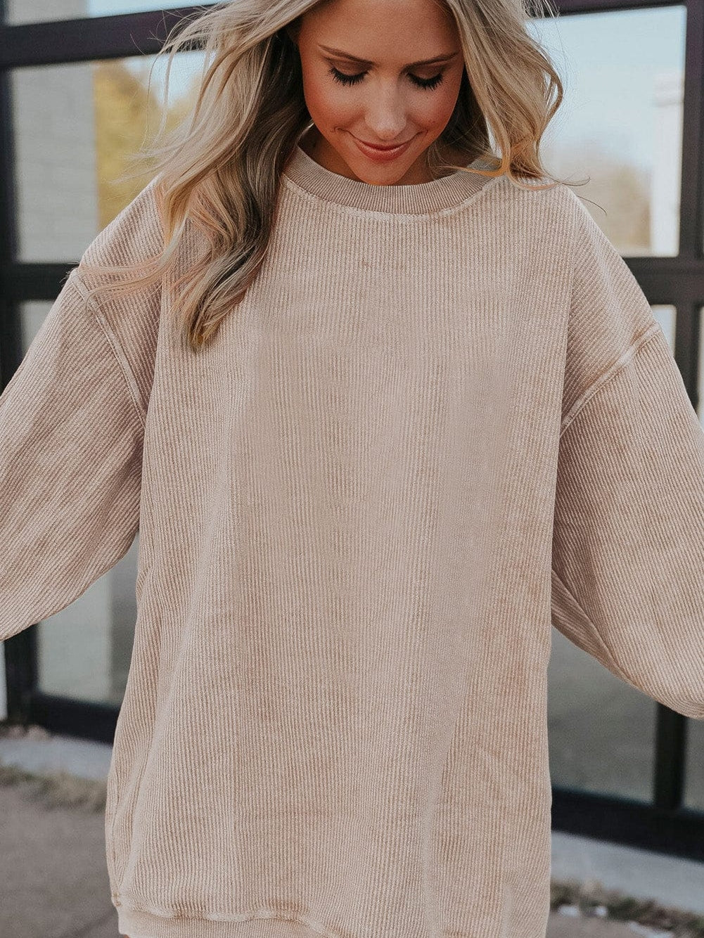 Apricot Corded Ribbed Oversized Sweater from MsDressly