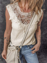 Apricot Lace Crochet Keyhole Back Sleeveless Tank Top From MsDressly