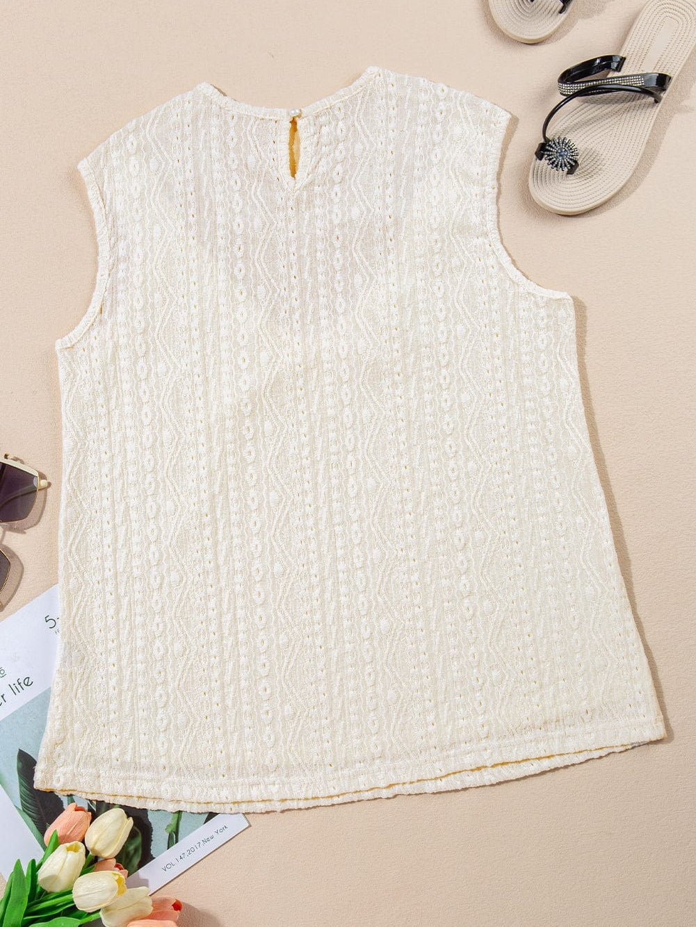 Apricot Lace Crochet Keyhole Back Sleeveless Tank Top From MsDressly