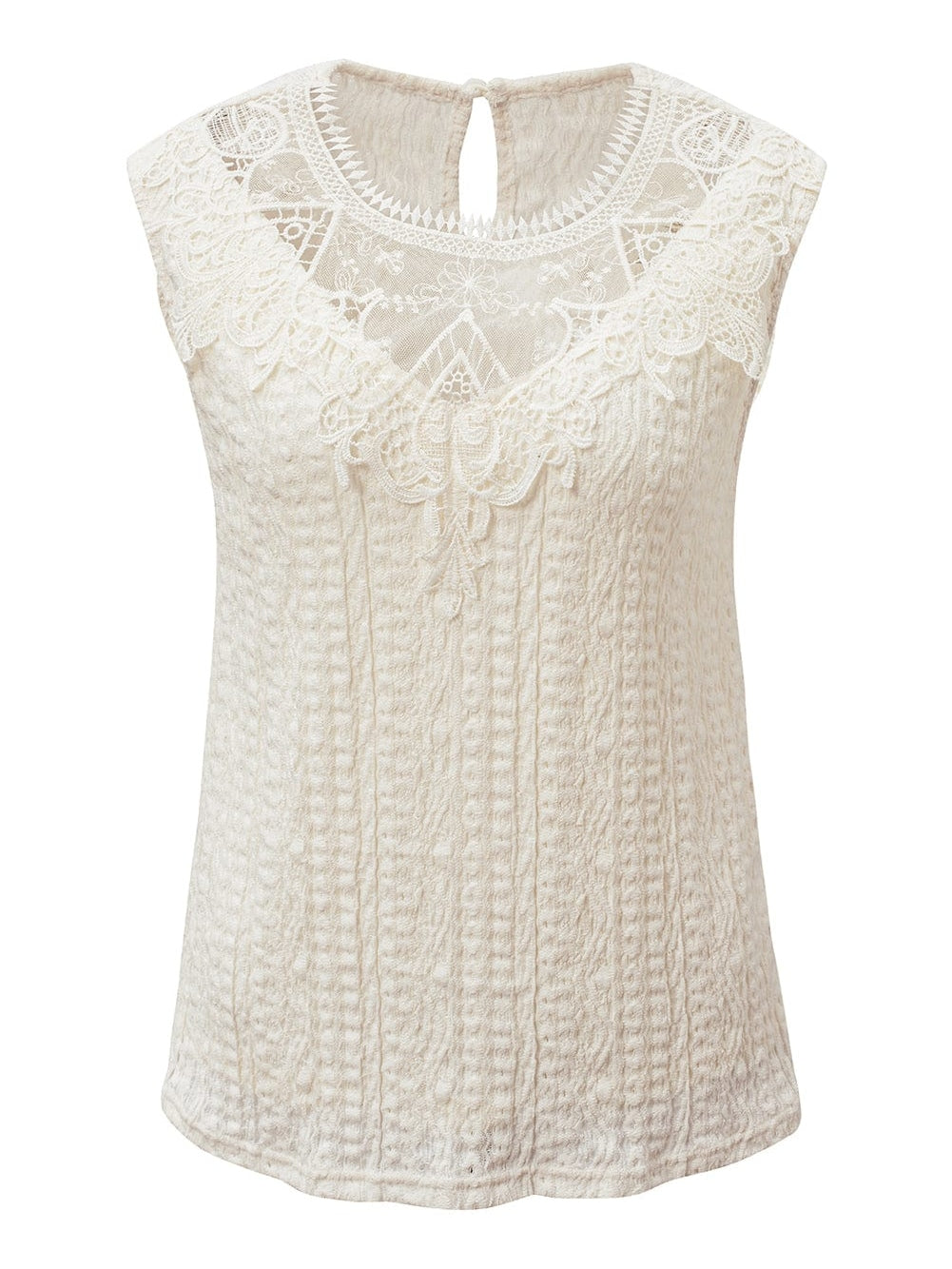 Apricot Lace Crochet Keyhole Back Sleeveless Tank Top From MsDressly