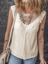 Apricot Lace Crochet Keyhole Back Sleeveless Tank Top From MsDressly