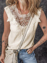 Apricot Lace Crochet Keyhole Back Sleeveless Tank Top From MsDressly
